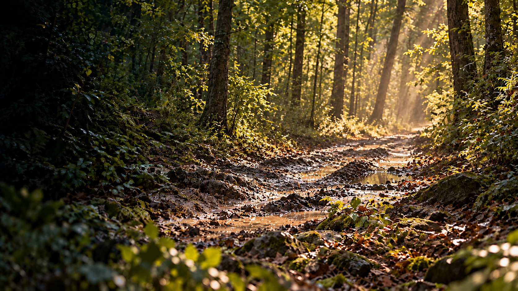 Sunlit forest trail